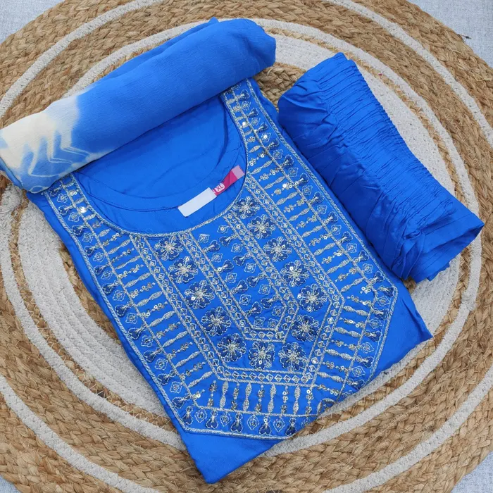 Premium Rayon Straight Top Bottom Dupatta Set | TS3383